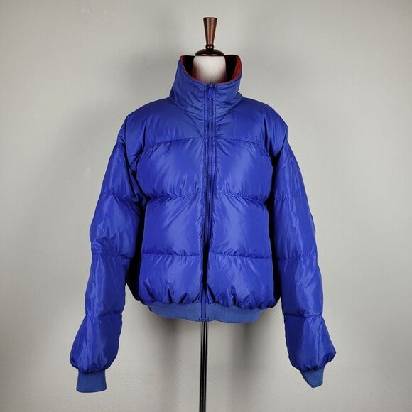 Columbia Jacket Mens XL Red Blue Color Block VTG Bomber Retro Reversible Quilted - Picture 2 of 13